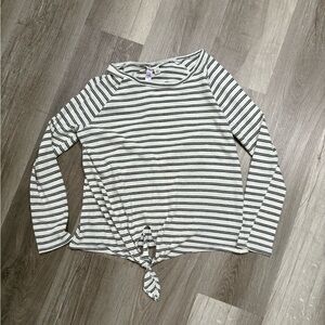Alya Black and White Striped Tie-Front Blouse